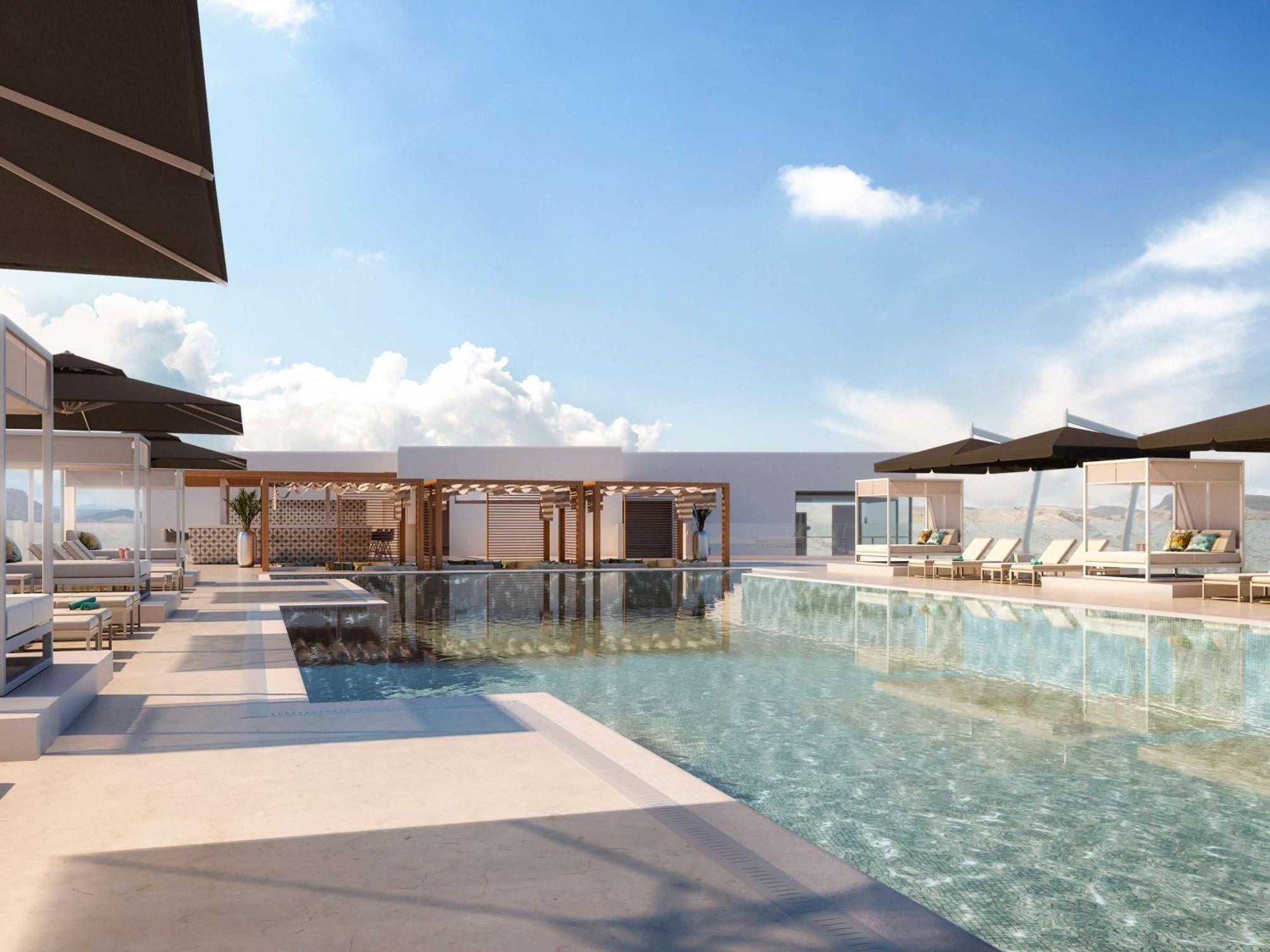 Moevenpick Hotel & Apartments Ghala Maskat Dış mekan fotoğraf The rooftop pool at the hotel